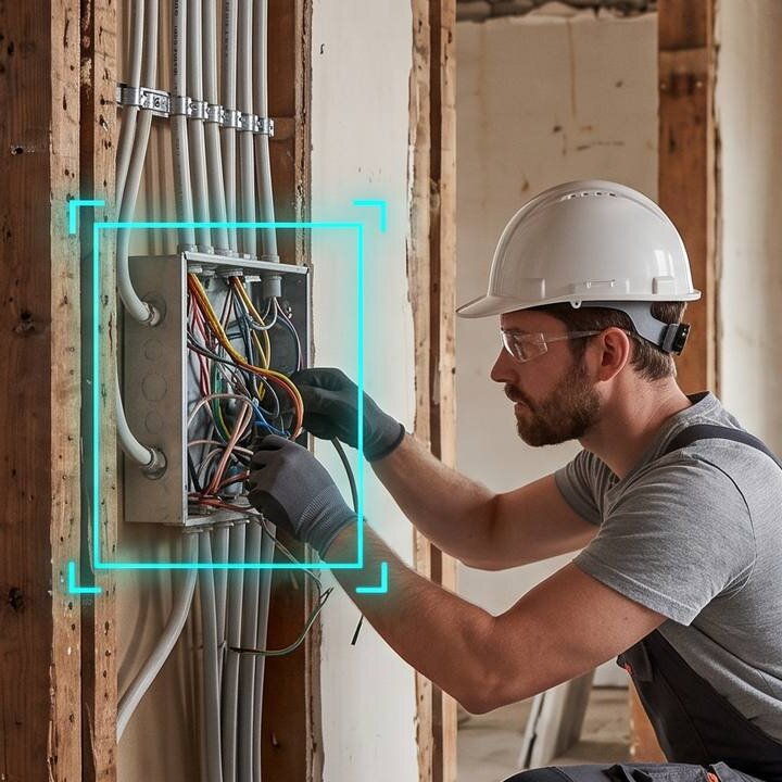 Photo sent from site: an electrician terminating singles into a metal enclosure, cover off